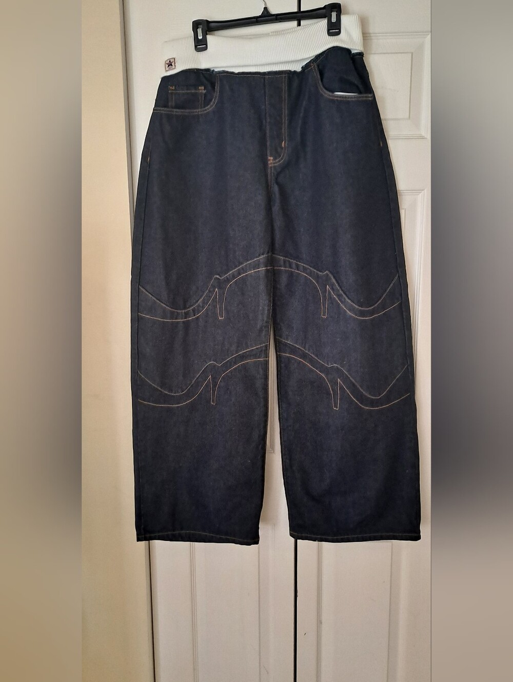 REVICE Dark Blue Relaxed Denim Jeans with Curved Stitching